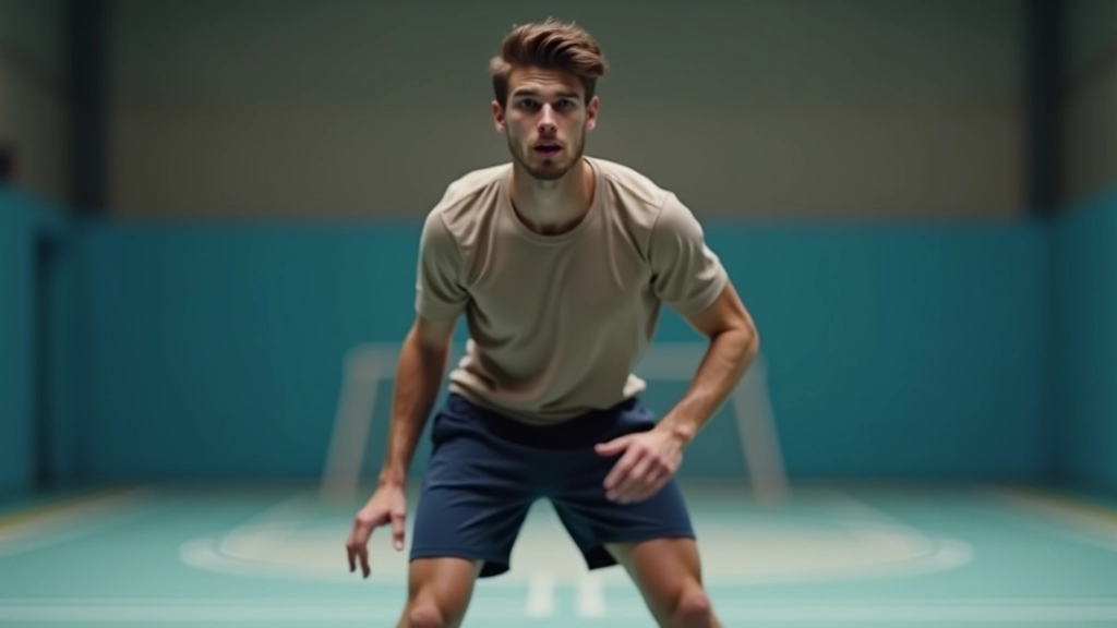 لاعب في الموقف الدفاعي الصحيح مع توضيح موضع القدمين والجسم والذراعين